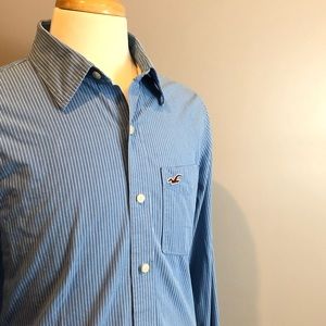 Hollister Casual Button Down Shirt Med Blue